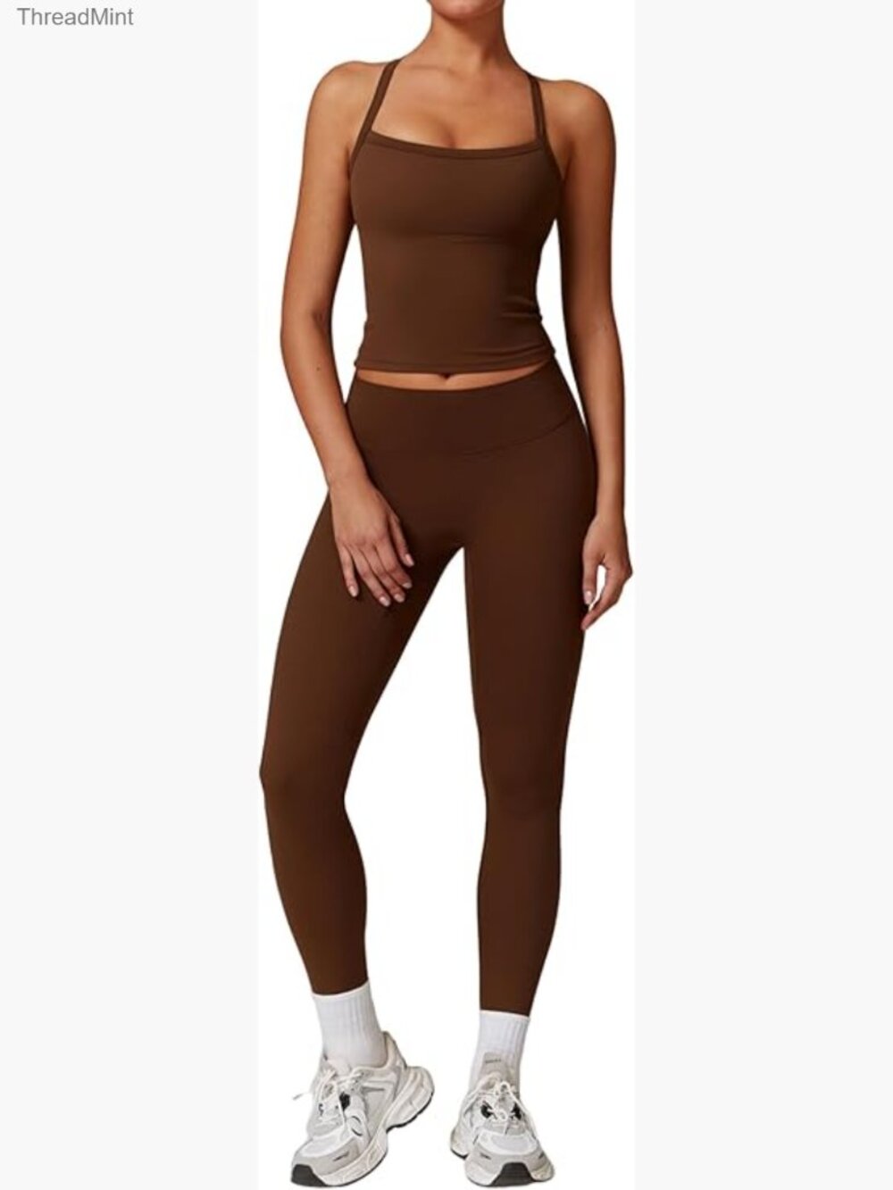 Two Piece Cross Back Tank Top High Waist Leggings Set Workout Outfits